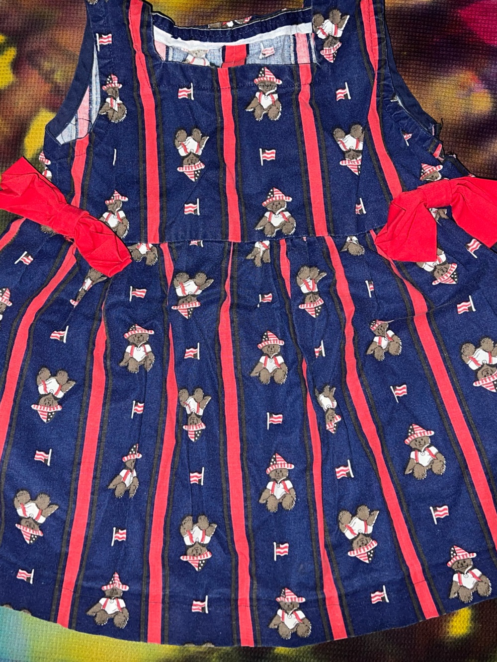 🇺🇸 VTG 90s Patriotic Americana Teddy Bear Summer Dress
